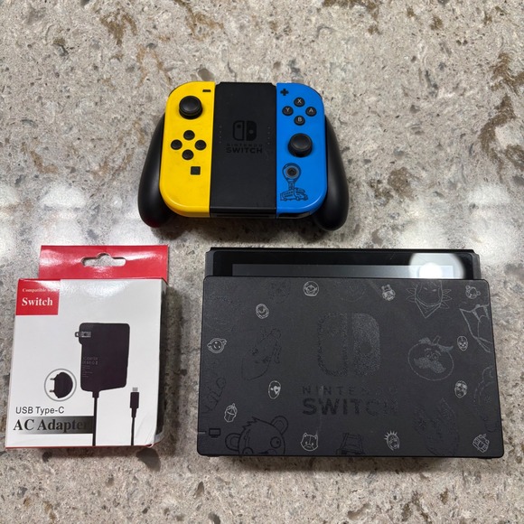 Nintendo Switch Fortnite Wildcat Edition Console Bundle Blue Yellow JoyCon Dock